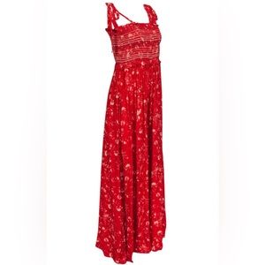 Free People Color My World red and crème jumpsuit